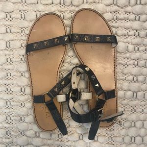 Valentino Rockstud Black Flat Sandals 37.5
